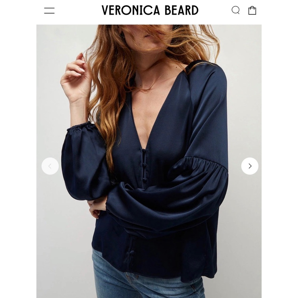 Veronica Beard Valentin Navy Silk Blend Button Blouse Womens 12 NWT $498